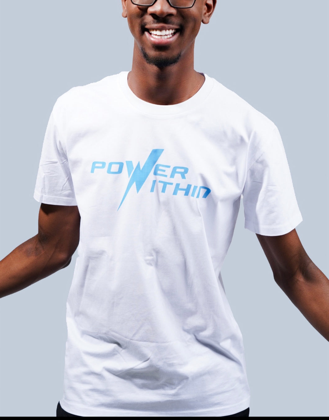 Men’s power within T-shirt (White with Blue Logo)